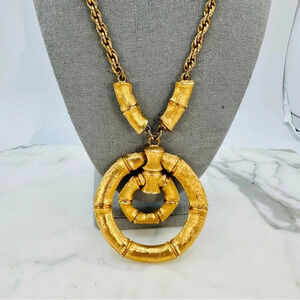 Vintage Napier 1970s Necklace Bamboo Double Pendant Door Knocker Book Si…